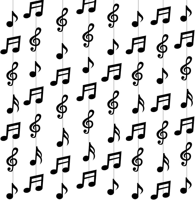 8PCS Music Notes Party Decorations, Black Musical Note Hanging Swirl
