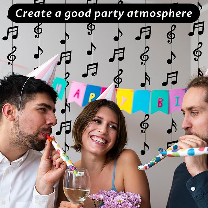 8PCS Music Notes Party Decorations, Black Musical Note Hanging Swirl