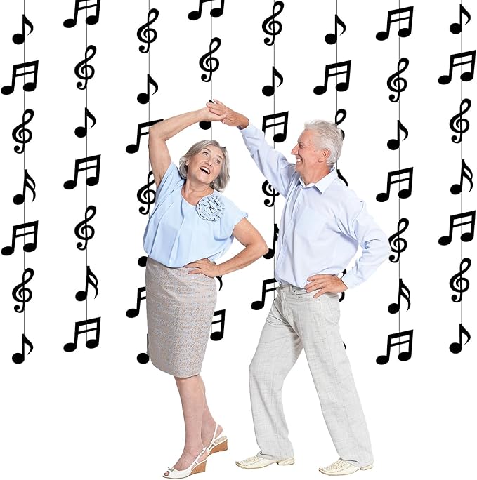 8PCS Music Notes Party Decorations, Black Musical Note Hanging Swirl