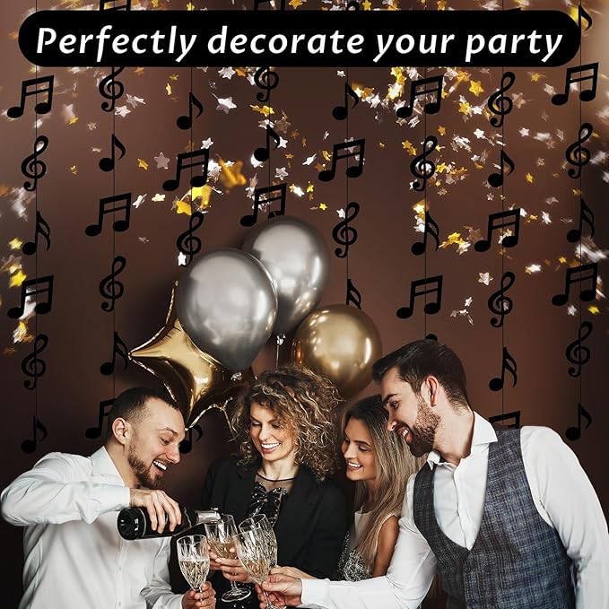 8PCS Music Notes Party Decorations, Black Musical Note Hanging Swirl