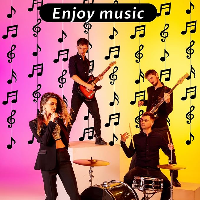 8PCS Music Notes Party Decorations, Black Musical Note Hanging Swirl