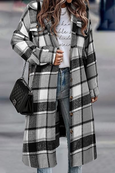 Womens Plaid Shacket Jacket Long Corduroy Shirts