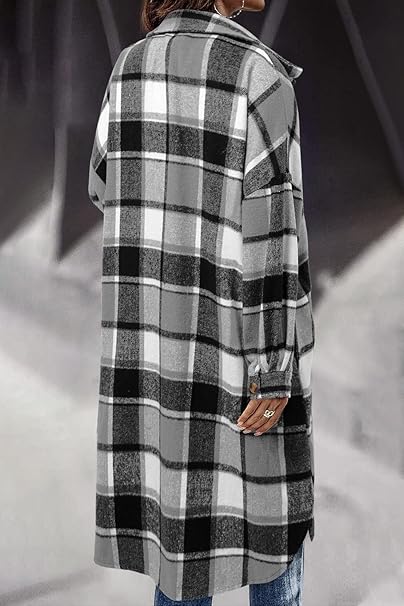 Womens Plaid Shacket Jacket Long Corduroy Shirts