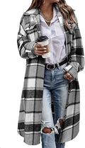 Womens Plaid Shacket Jacket Long Corduroy Shirts